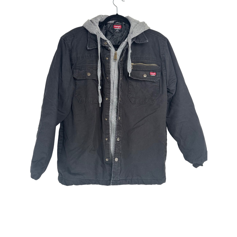 Wrangler Workwear Mens Black Hooded Canvas Jacket Quilted Lined Size M
